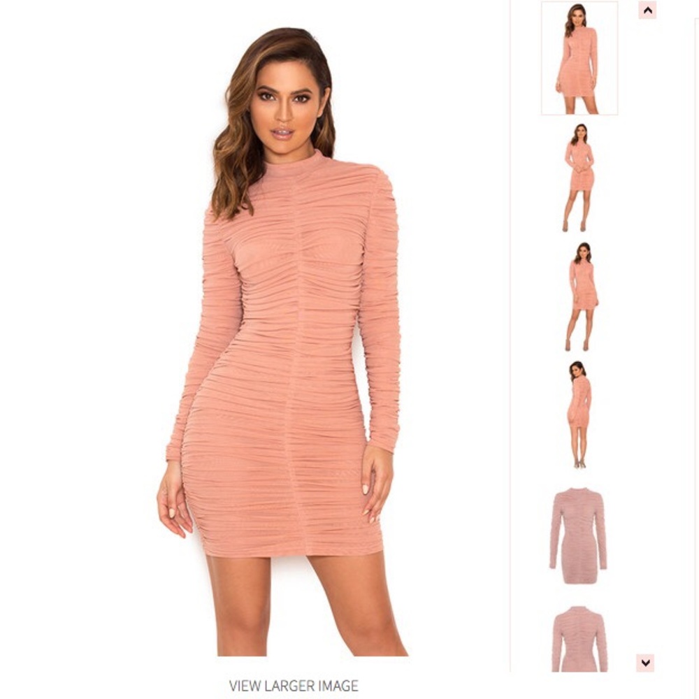 ‘Soleil’ Dusty Pink Ruched Mesh Bodycon Dress